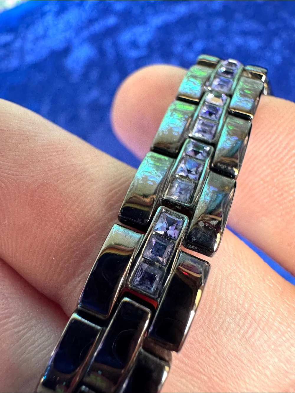 Armitron Purple Pink Magenta White Swarovski Crystal Bezel Bracelet Watch